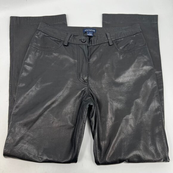 Ann Taylor Black Mid-Rise Leather Bootcut Pants | Size 6 - Picture 3 of 10